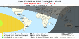 HilalMap: Peta Visibilitas Hilal Dzulhijjah 1379 H: rukyat tanggal 1960-5-25 M