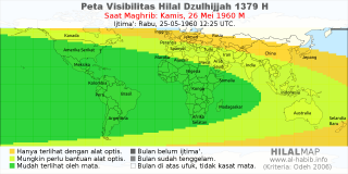 HilalMap: Peta Visibilitas Hilal Dzulhijjah 1379 H: rukyat tanggal 1960-5-26 M