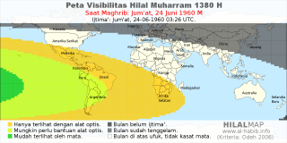 HilalMap: Peta Visibilitas Hilal Muharram 1380 H: rukyat tanggal 1960-6-24 M