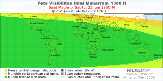 HilalMap: Peta Visibilitas Hilal Muharram 1380 H: rukyat tanggal 1960-6-25 M