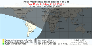 HilalMap: Peta Visibilitas Hilal Shafar 1380 H: rukyat tanggal 1960-7-23 M