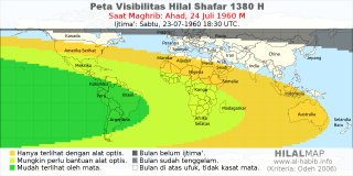 HilalMap: Peta Visibilitas Hilal Shafar 1380 H: rukyat tanggal 1960-7-24 M