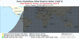 HilalMap: Peta Visibilitas Hilal Rabiul-Akhir 1380 H: rukyat tanggal 1960-9-20 M