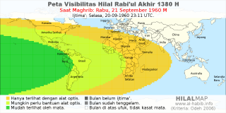 HilalMap: Peta Visibilitas Hilal Rabiul-Akhir 1380 H: rukyat tanggal 1960-9-21 M