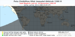 HilalMap: Peta Visibilitas Hilal Jumadal-Akhirah 1380 H: rukyat tanggal 1960-11-18 M