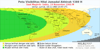 HilalMap: Peta Visibilitas Hilal Jumadal-Akhirah 1380 H: rukyat tanggal 1960-11-19 M
