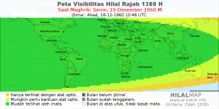 HilalMap: Peta Visibilitas Hilal Rajab 1380 H: rukyat tanggal 1960-12-19 M