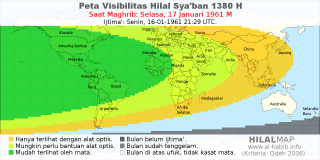 HilalMap: Peta Visibilitas Hilal Syaban 1380 H: rukyat tanggal 1961-1-17 M