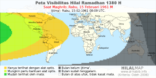 HilalMap: Peta Visibilitas Hilal Ramadhan 1380 H: rukyat tanggal 1961-2-15 M