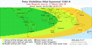 HilalMap: Peta Visibilitas Hilal Syawwal 1380 H: rukyat tanggal 1961-3-17 M