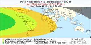 HilalMap: Peta Visibilitas Hilal Dzulqaidah 1380 H: rukyat tanggal 1961-4-15 M