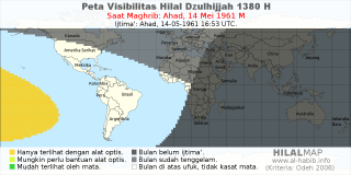 HilalMap: Peta Visibilitas Hilal Dzulhijjah 1380 H: rukyat tanggal 1961-5-14 M