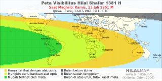 HilalMap: Peta Visibilitas Hilal Shafar 1381 H: rukyat tanggal 1961-7-13 M