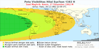 HilalMap: Peta Visibilitas Hilal Syaban 1382 H: rukyat tanggal 1962-12-27 M