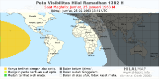 HilalMap: Peta Visibilitas Hilal Ramadhan 1382 H: rukyat tanggal 1963-1-25 M