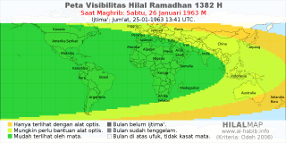 HilalMap: Peta Visibilitas Hilal Ramadhan 1382 H: rukyat tanggal 1963-1-26 M