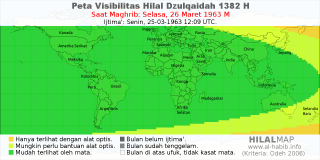 HilalMap: Peta Visibilitas Hilal Dzulqaidah 1382 H: rukyat tanggal 1963-3-26 M