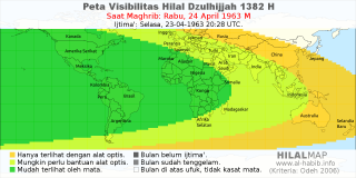 HilalMap: Peta Visibilitas Hilal Dzulhijjah 1382 H: rukyat tanggal 1963-4-24 M