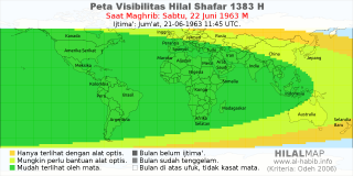 HilalMap: Peta Visibilitas Hilal Shafar 1383 H: rukyat tanggal 1963-6-22 M