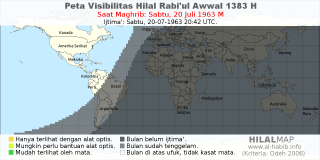HilalMap: Peta Visibilitas Hilal Rabiul-Awwal 1383 H: rukyat tanggal 1963-7-20 M