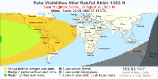 HilalMap: Peta Visibilitas Hilal Rabiul-Akhir 1383 H: rukyat tanggal 1963-8-19 M