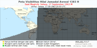 HilalMap: Peta Visibilitas Hilal Jumadal-Awwal 1383 H: rukyat tanggal 1963-9-17 M
