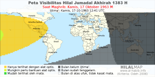 HilalMap: Peta Visibilitas Hilal Jumadal-Akhirah 1383 H: rukyat tanggal 1963-10-17 M
