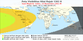 HilalMap: Peta Visibilitas Hilal Rajab 1383 H: rukyat tanggal 1963-11-16 M