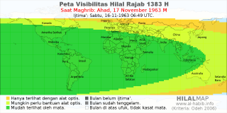 HilalMap: Peta Visibilitas Hilal Rajab 1383 H: rukyat tanggal 1963-11-17 M