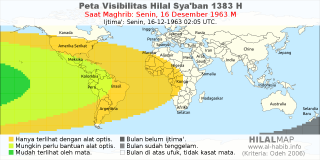HilalMap: Peta Visibilitas Hilal Syaban 1383 H: rukyat tanggal 1963-12-16 M