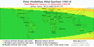 HilalMap: Peta Visibilitas Hilal Syaban 1383 H: rukyat tanggal 1963-12-17 M