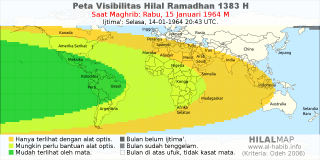 HilalMap: Peta Visibilitas Hilal Ramadhan 1383 H: rukyat tanggal 1964-1-15 M
