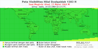 HilalMap: Peta Visibilitas Hilal Dzulqaidah 1383 H: rukyat tanggal 1964-3-15 M