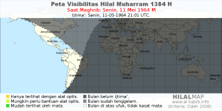 HilalMap: Peta Visibilitas Hilal Muharram 1384 H: rukyat tanggal 1964-5-11 M