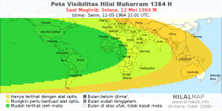 HilalMap: Peta Visibilitas Hilal Muharram 1384 H: rukyat tanggal 1964-5-12 M