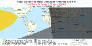 HilalMap: Peta Visibilitas Hilal Jumadal-Akhirah 1384 H: rukyat tanggal 1964-10-5 M