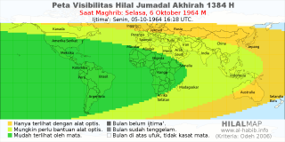 HilalMap: Peta Visibilitas Hilal Jumadal-Akhirah 1384 H: rukyat tanggal 1964-10-6 M