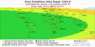 HilalMap: Peta Visibilitas Hilal Rajab 1384 H: rukyat tanggal 1964-11-5 M