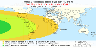 HilalMap: Peta Visibilitas Hilal Syaban 1384 H: rukyat tanggal 1964-12-4 M