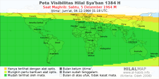 HilalMap: Peta Visibilitas Hilal Syaban 1384 H: rukyat tanggal 1964-12-5 M