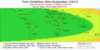 HilalMap: Peta Visibilitas Hilal Dzulqaidah 1384 H: rukyat tanggal 1965-3-4 M