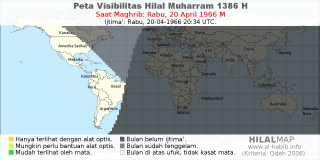 HilalMap: Peta Visibilitas Hilal Muharram 1386 H: rukyat tanggal 1966-4-20 M