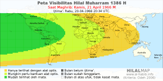 HilalMap: Peta Visibilitas Hilal Muharram 1386 H: rukyat tanggal 1966-4-21 M
