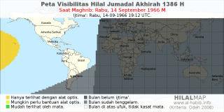 HilalMap: Peta Visibilitas Hilal Jumadal-Akhirah 1386 H: rukyat tanggal 1966-9-14 M