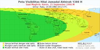 HilalMap: Peta Visibilitas Hilal Jumadal-Akhirah 1386 H: rukyat tanggal 1966-9-15 M