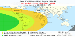 HilalMap: Peta Visibilitas Hilal Rajab 1386 H: rukyat tanggal 1966-10-14 M