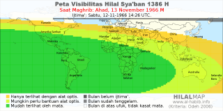 HilalMap: Peta Visibilitas Hilal Syaban 1386 H: rukyat tanggal 1966-11-13 M