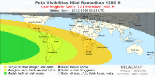 HilalMap: Peta Visibilitas Hilal Ramadhan 1386 H: rukyat tanggal 1966-12-12 M