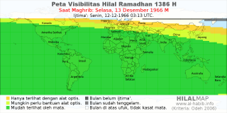 HilalMap: Peta Visibilitas Hilal Ramadhan 1386 H: rukyat tanggal 1966-12-13 M