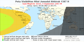 HilalMap: Peta Visibilitas Hilal Jumadal-Akhirah 1387 H: rukyat tanggal 1967-9-4 M